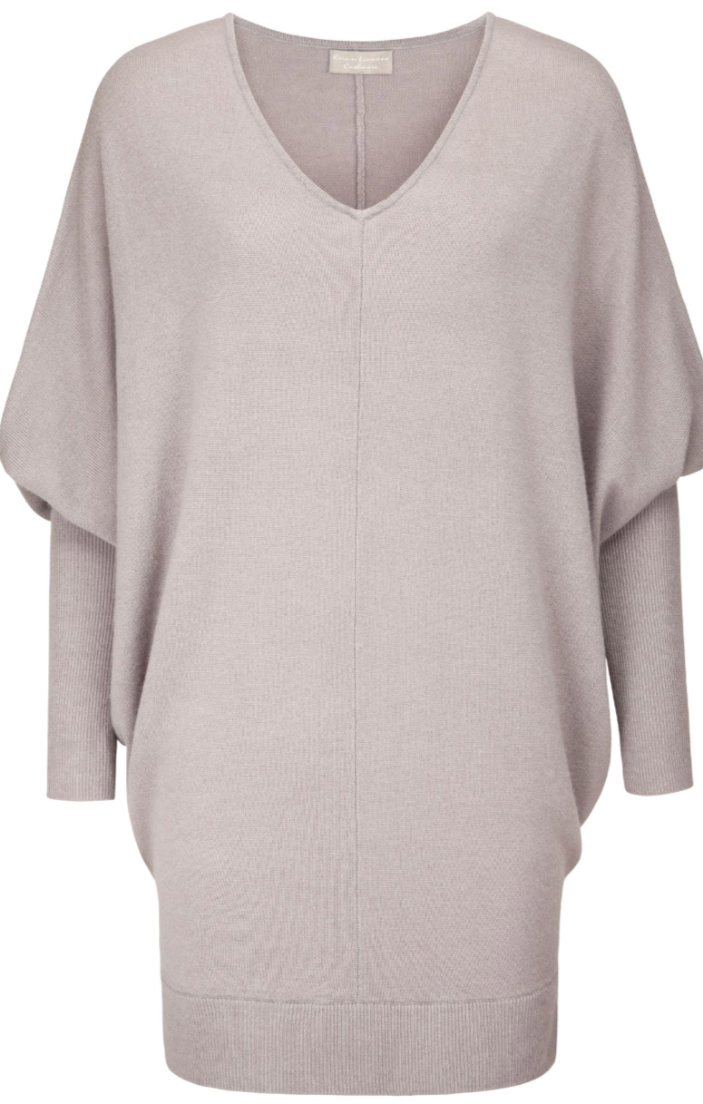 100% Cashmere V neck sweater with our signature rib cuff.
