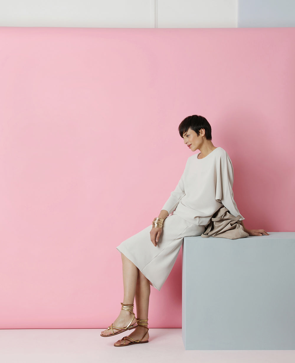 Hollow Crepe 3/4 Lenght Sleeve Fitted Dress