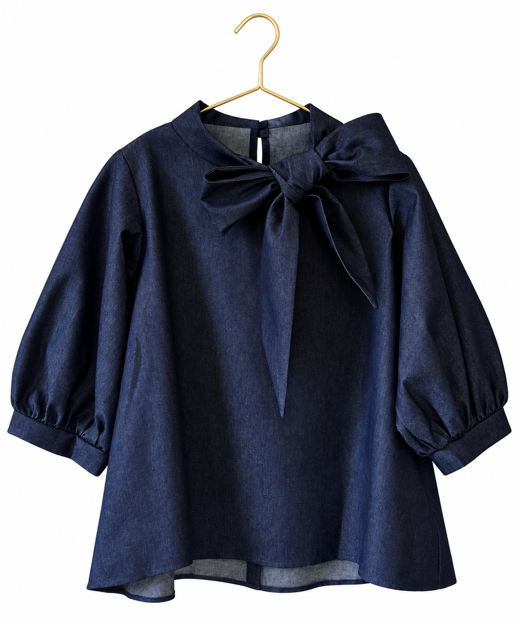 Stone Denim Bow Blouse