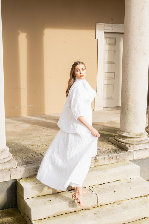 halston white dress Halston Jacquard Skirt – Roisin Linnane