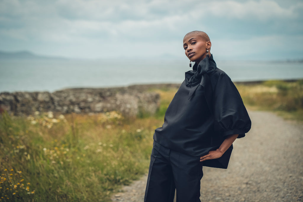 Stone Bow Blouse Taffeta