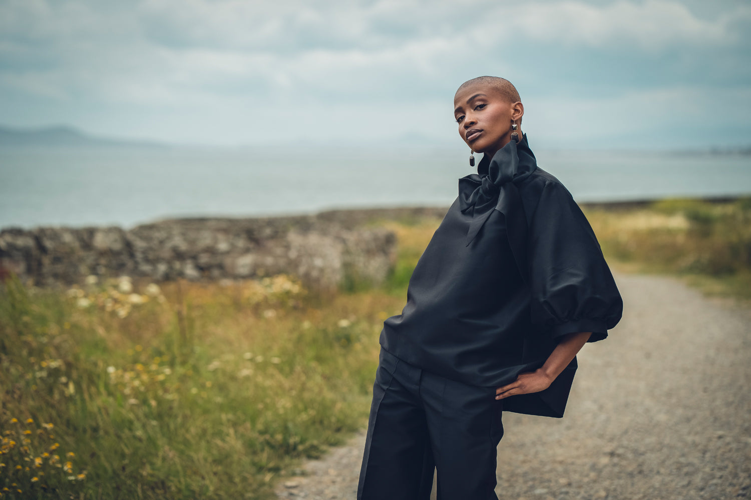 Stone Bow Blouse Taffeta