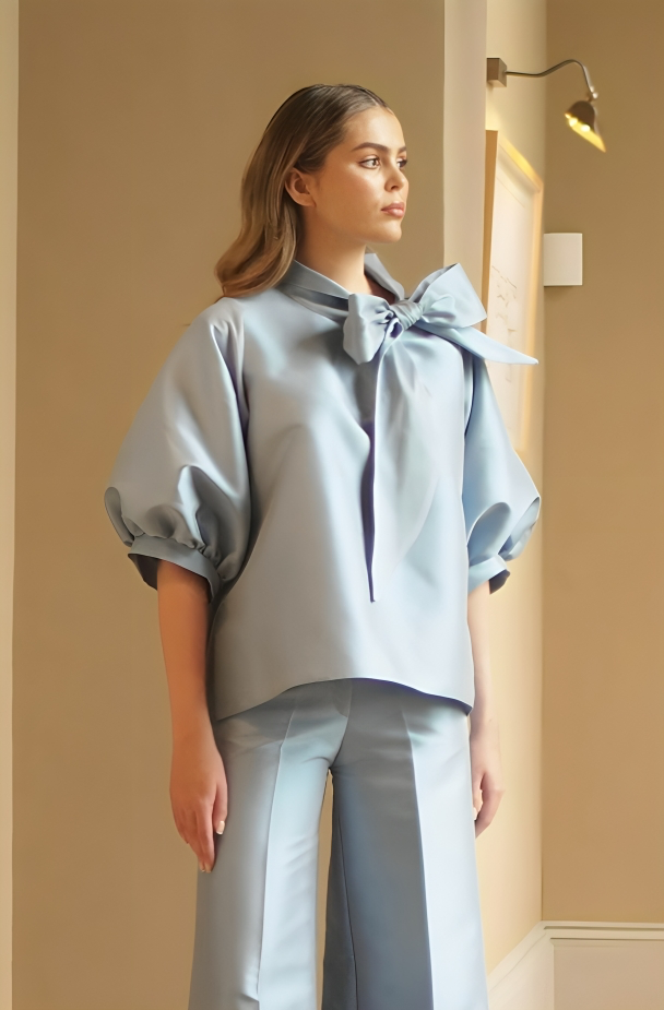 Stone Bow Blouse Taffeta