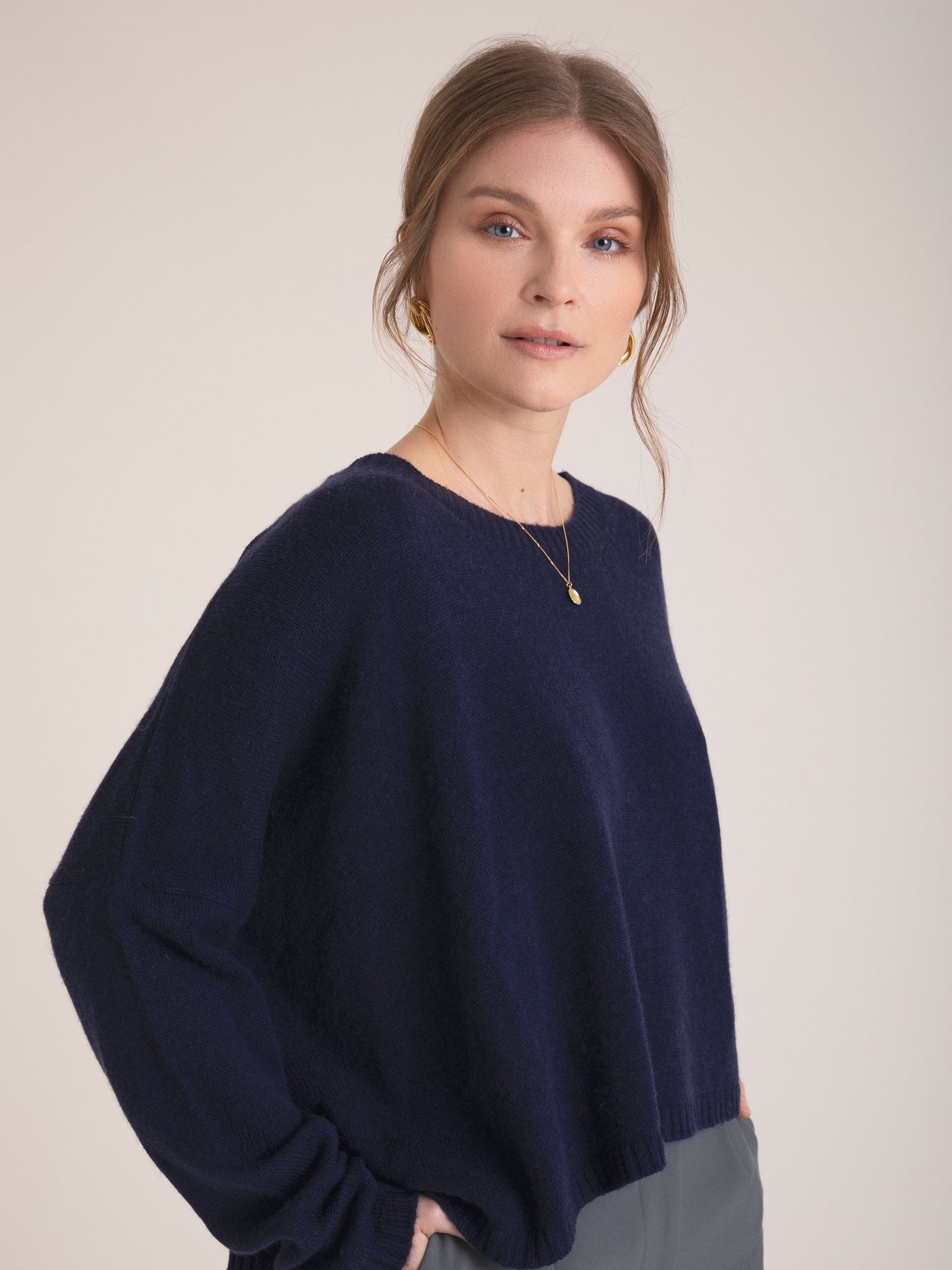 Wren 100% Cashmere round neck plain stitch sweater